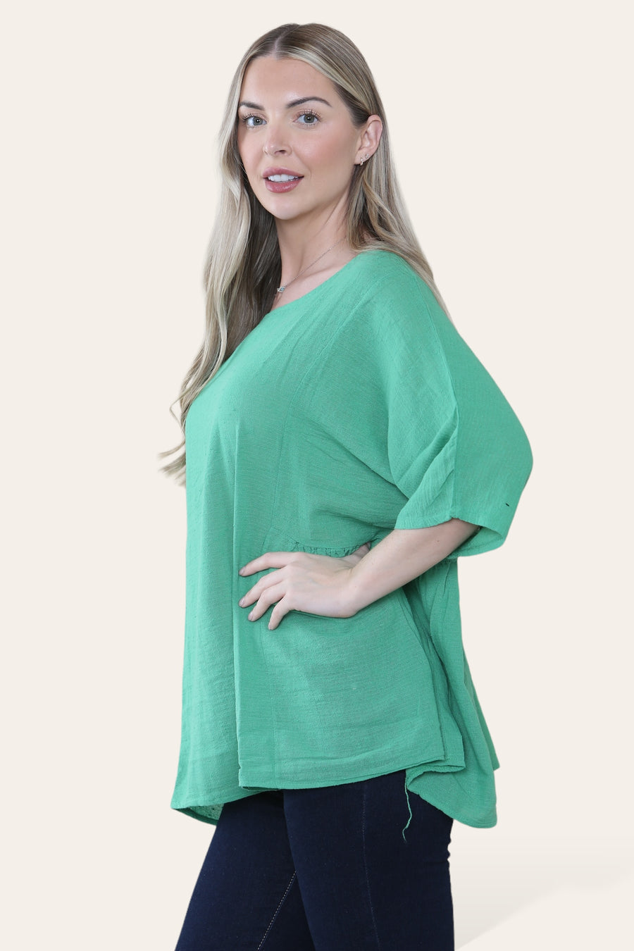 Pure Cotton Plain Basic Top with Ruched Sides