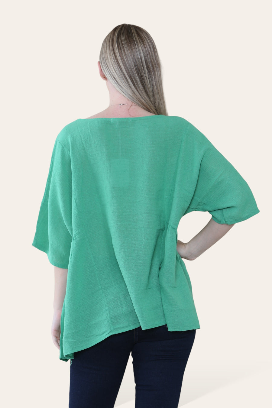 Pure Cotton Plain Basic Top with Ruched Sides