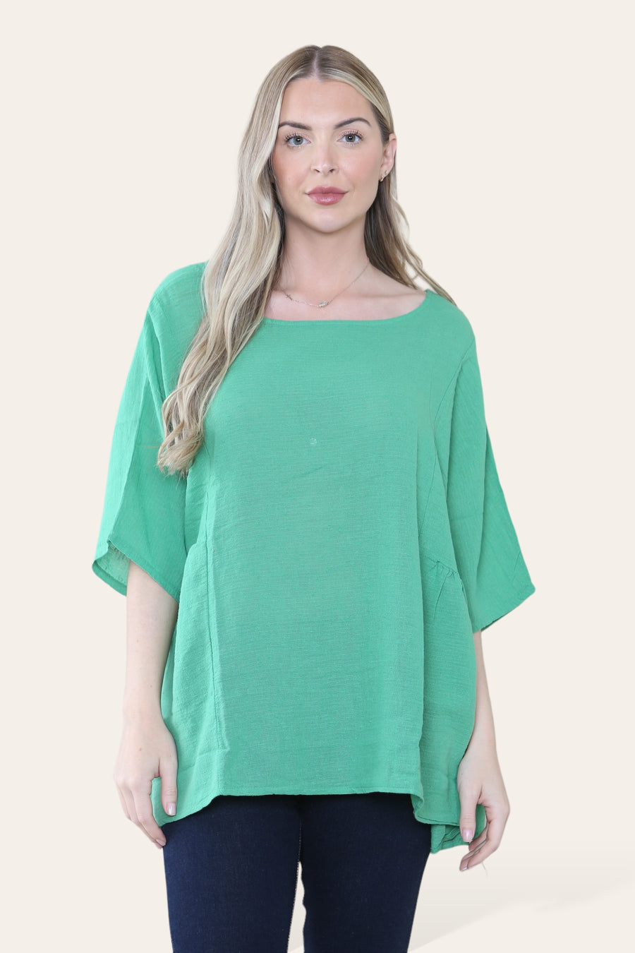 Pure Cotton Plain Basic Top with Ruched Sides