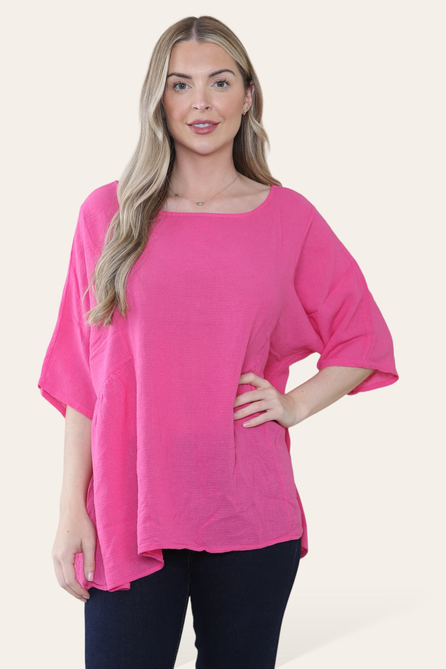 Pure Cotton Plain Basic Top with Ruched Sides