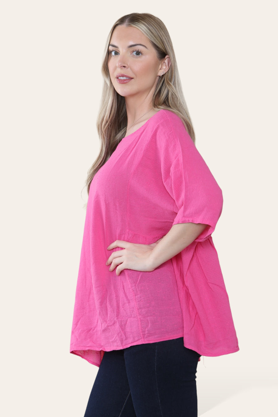 Pure Cotton Plain Basic Top with Ruched Sides