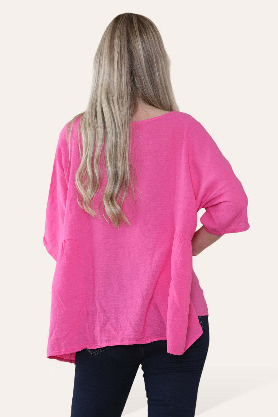 Pure Cotton Plain Basic Top with Ruched Sides