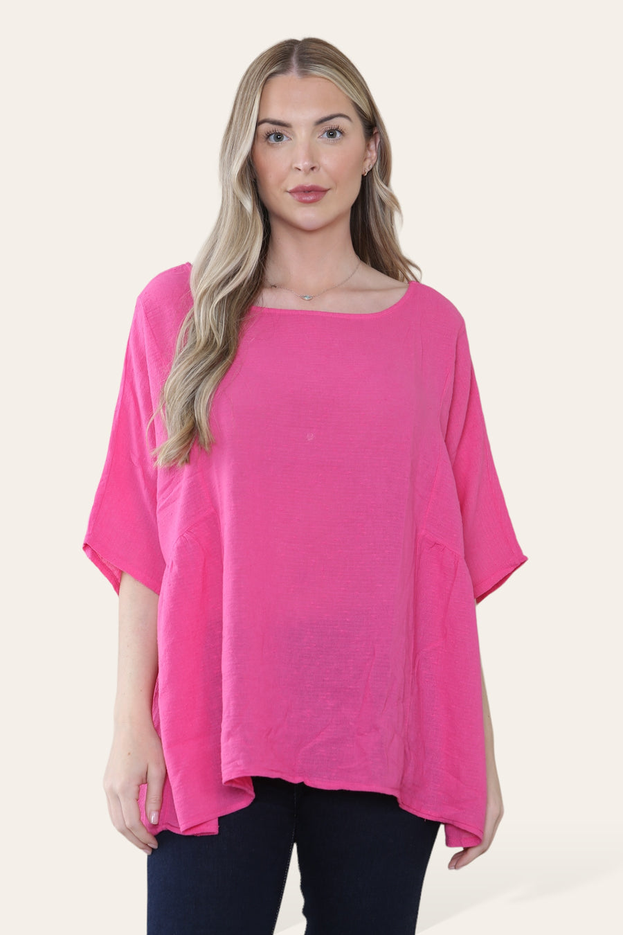 Pure Cotton Plain Basic Top with Ruched Sides