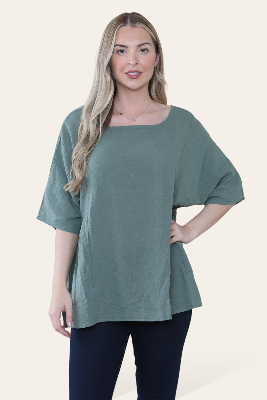 Pure Cotton Plain Basic Top with Ruched Sides