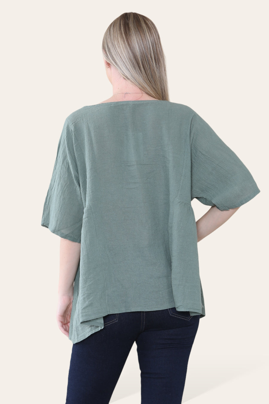 Pure Cotton Plain Basic Top with Ruched Sides