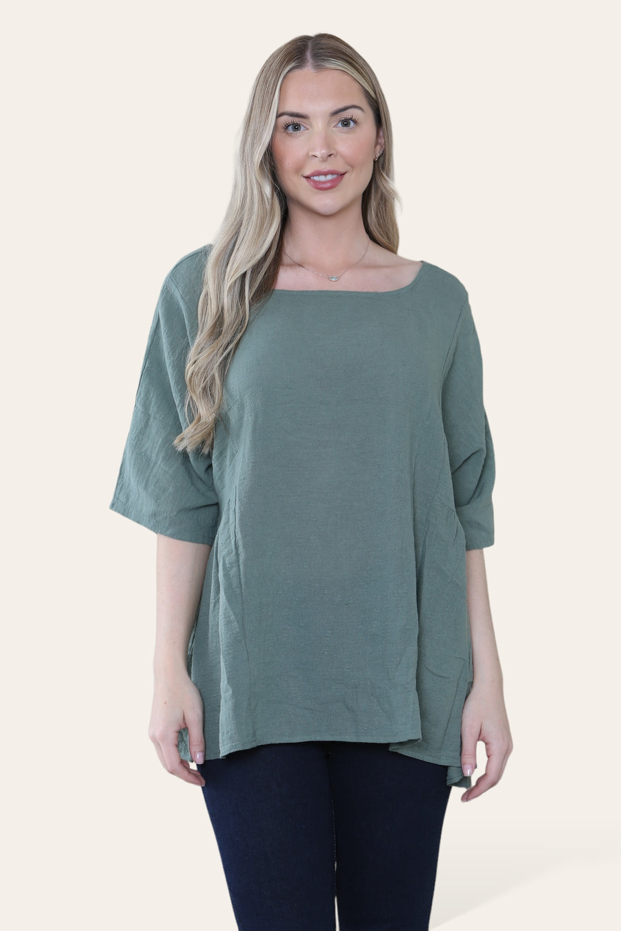 Pure Cotton Plain Basic Top with Ruched Sides