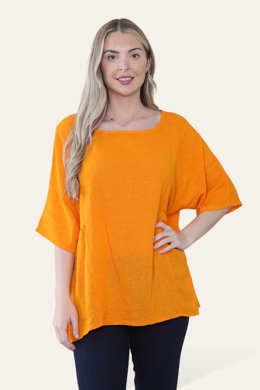 Pure Cotton Plain Basic Top with Ruched Sides