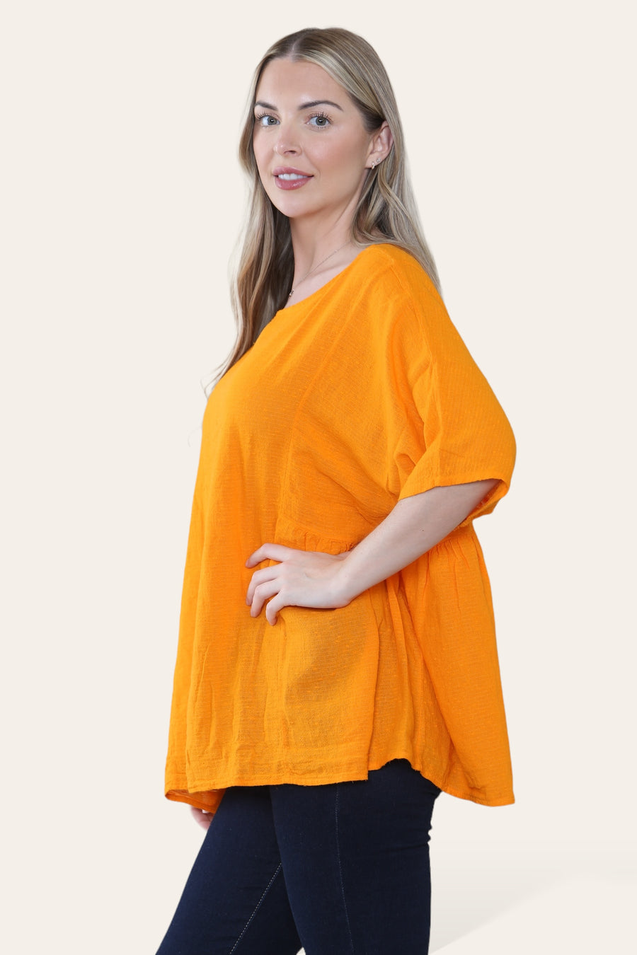 Pure Cotton Plain Basic Top with Ruched Sides