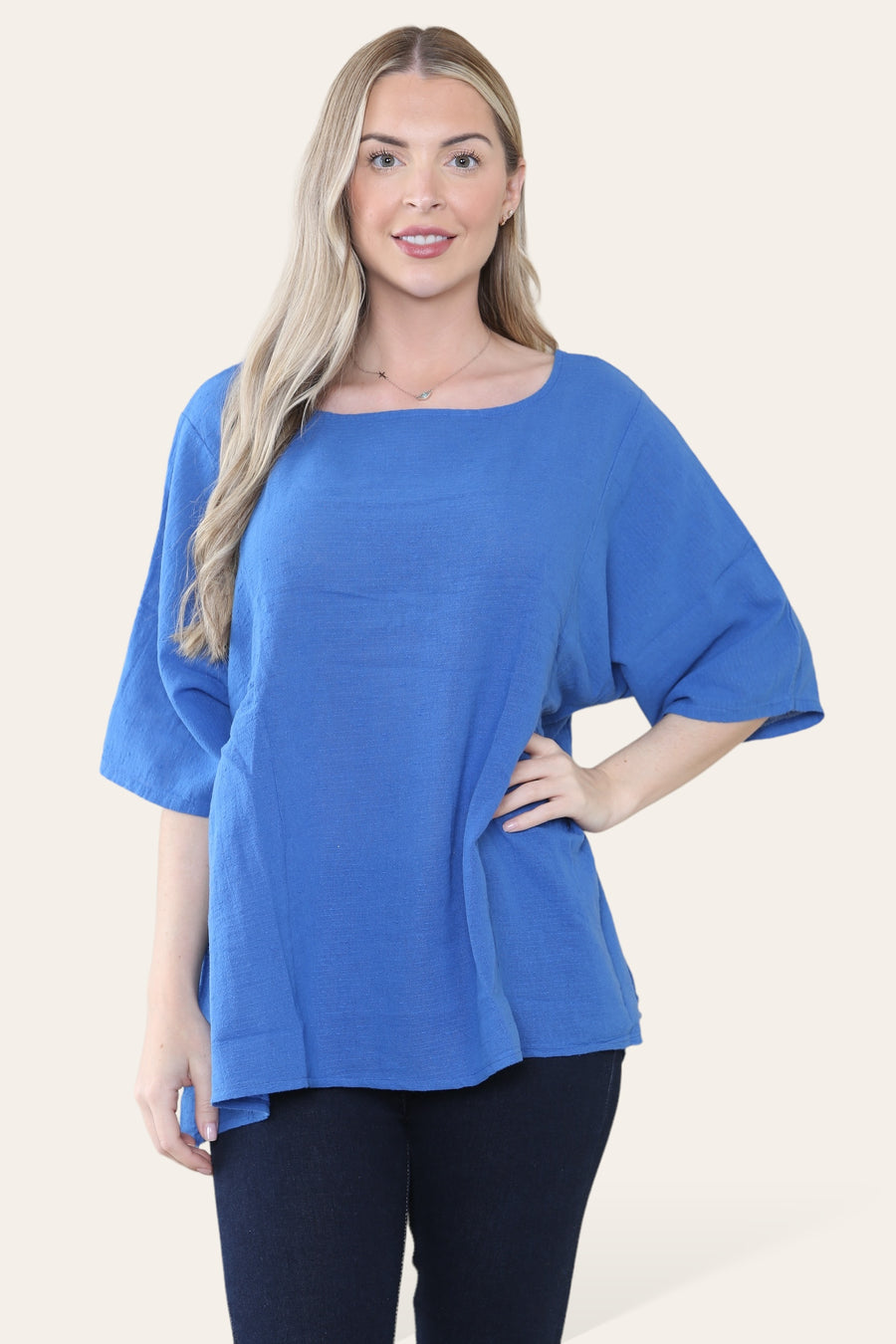 Pure Cotton Plain Basic Top with Ruched Sides