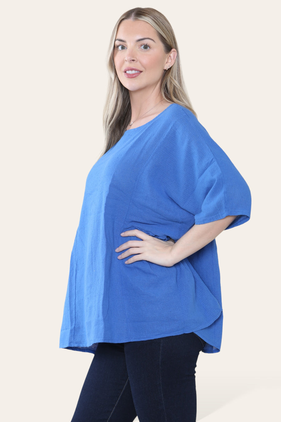 Pure Cotton Plain Basic Top with Ruched Sides