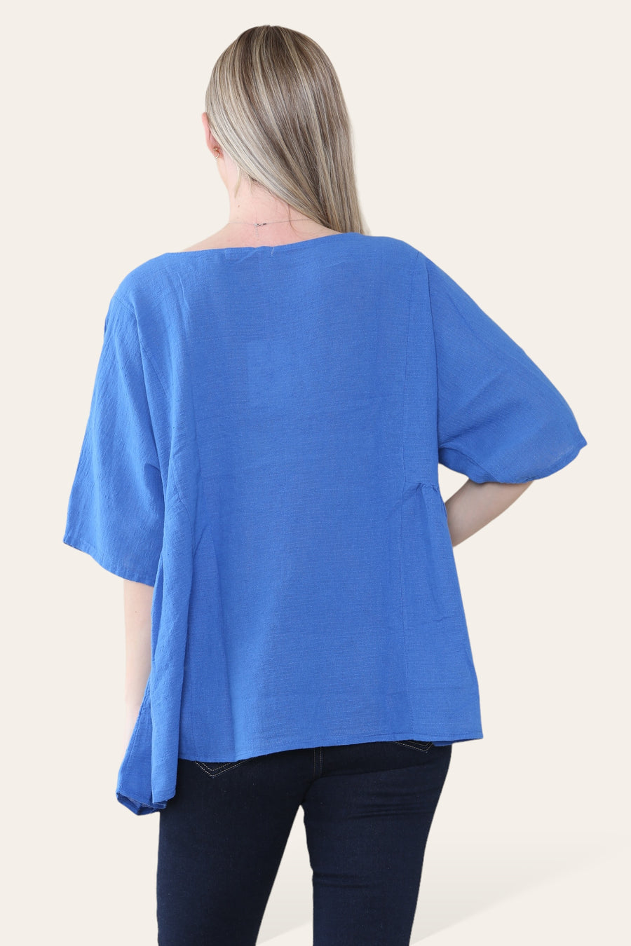 Pure Cotton Plain Basic Top with Ruched Sides