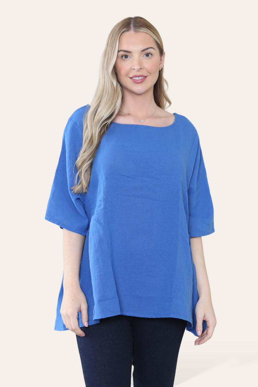 Pure Cotton Plain Basic Top with Ruched Sides