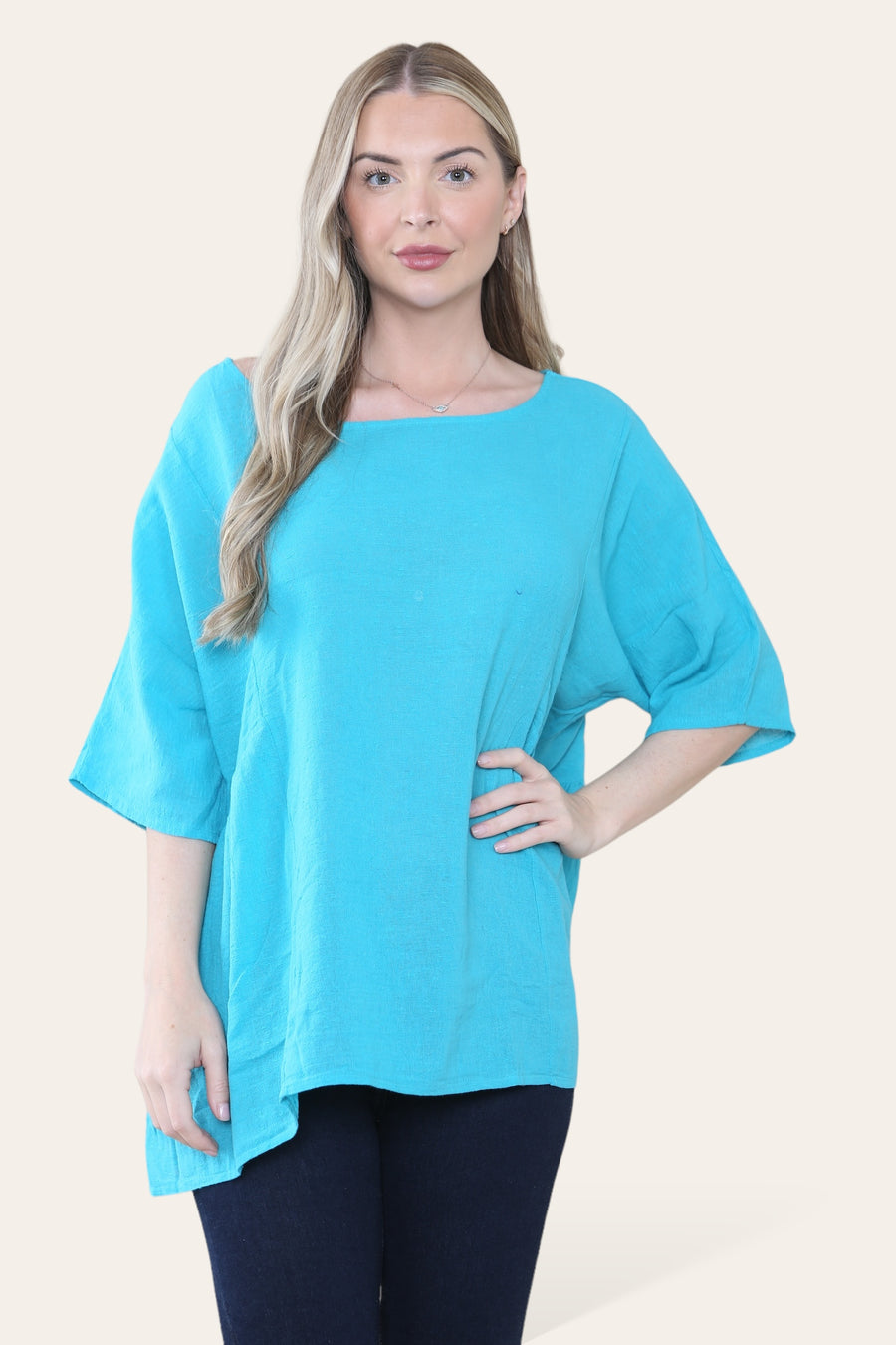 Pure Cotton Plain Basic Top with Ruched Sides