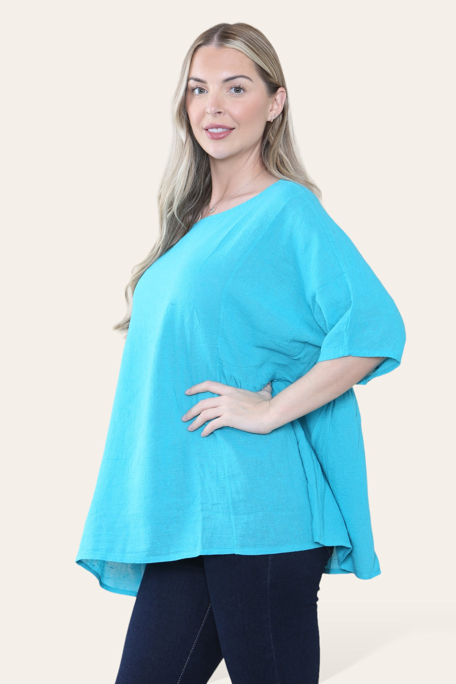 Pure Cotton Plain Basic Top with Ruched Sides