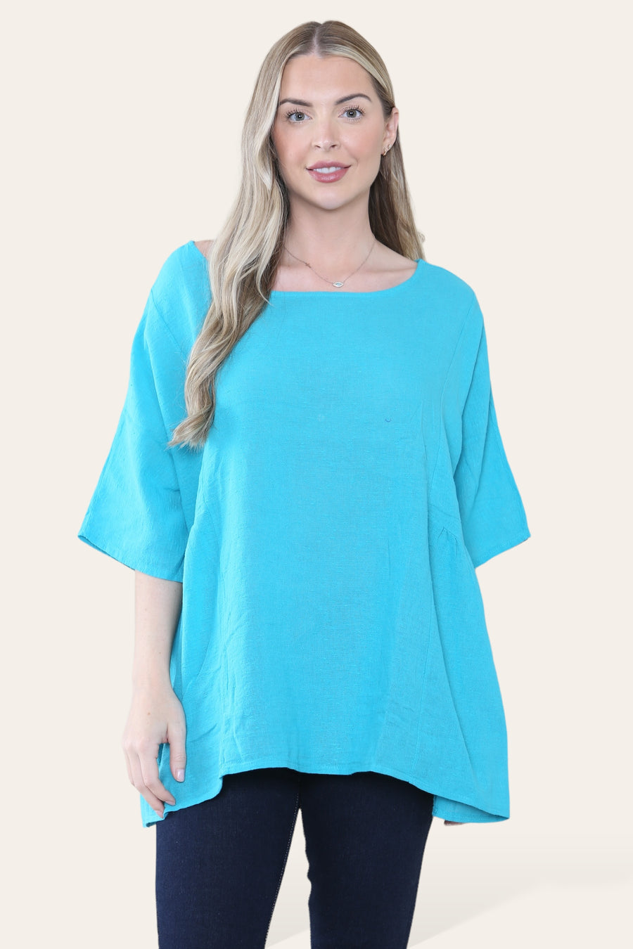 Pure Cotton Plain Basic Top with Ruched Sides