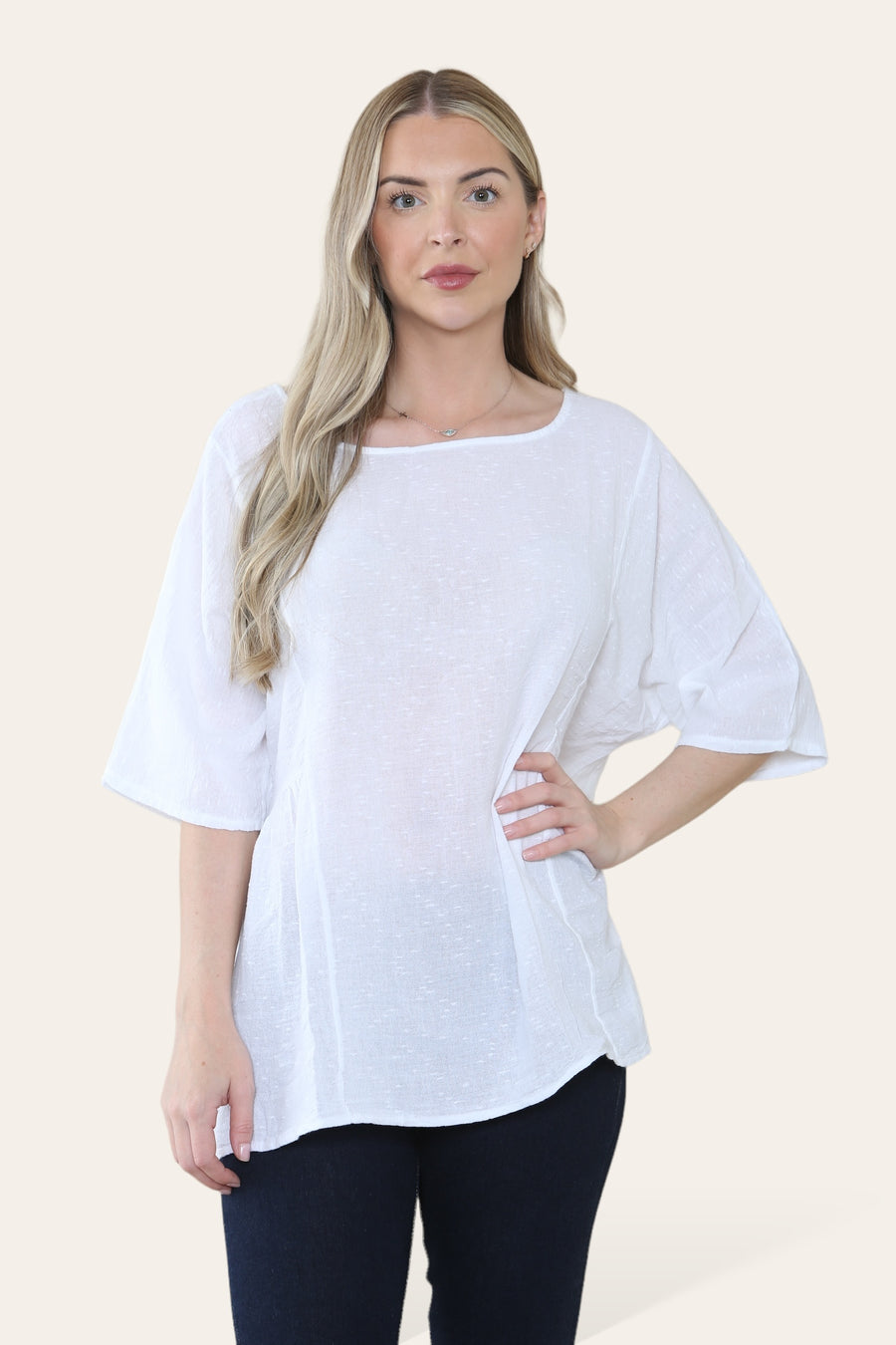 Pure Cotton Plain Basic Top with Ruched Sides