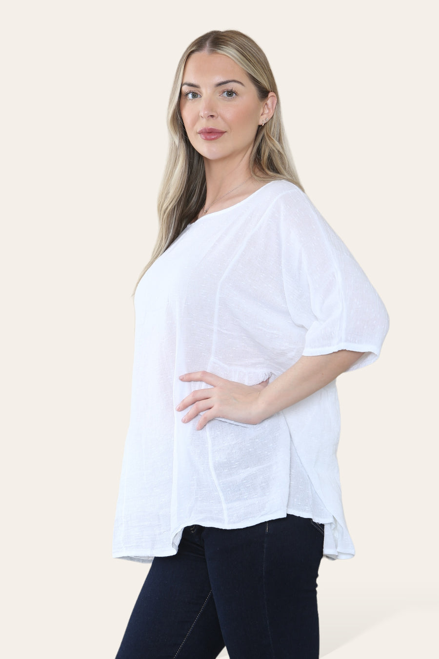 Pure Cotton Plain Basic Top with Ruched Sides