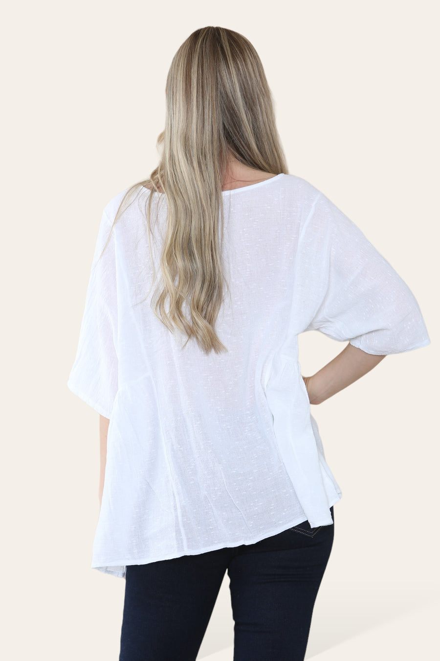 Pure Cotton Plain Basic Top with Ruched Sides