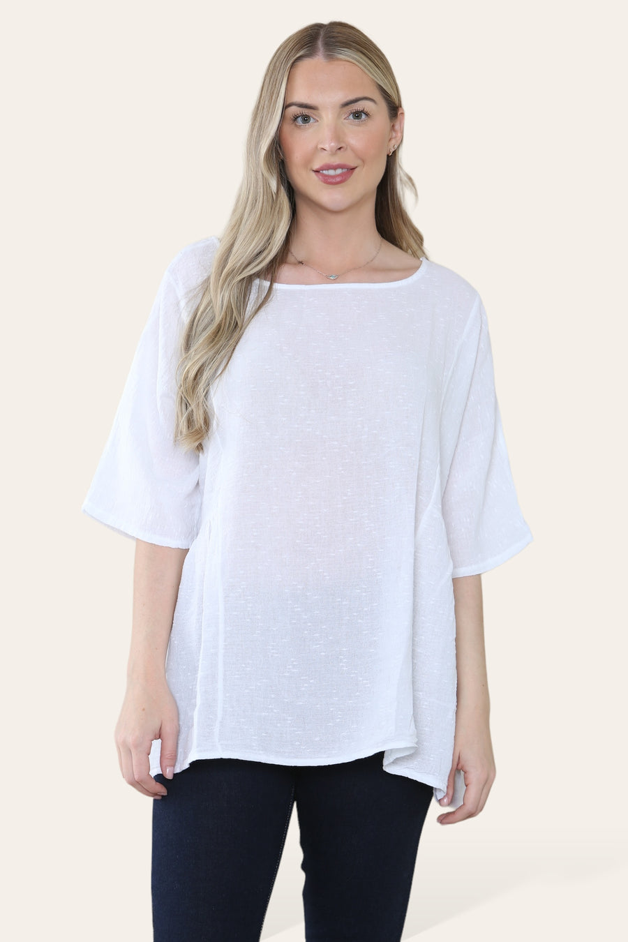 Pure Cotton Plain Basic Top with Ruched Sides