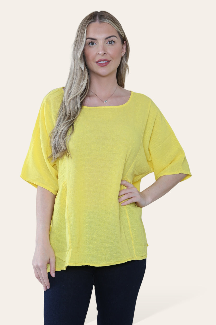 Pure Cotton Plain Basic Top with Ruched Sides