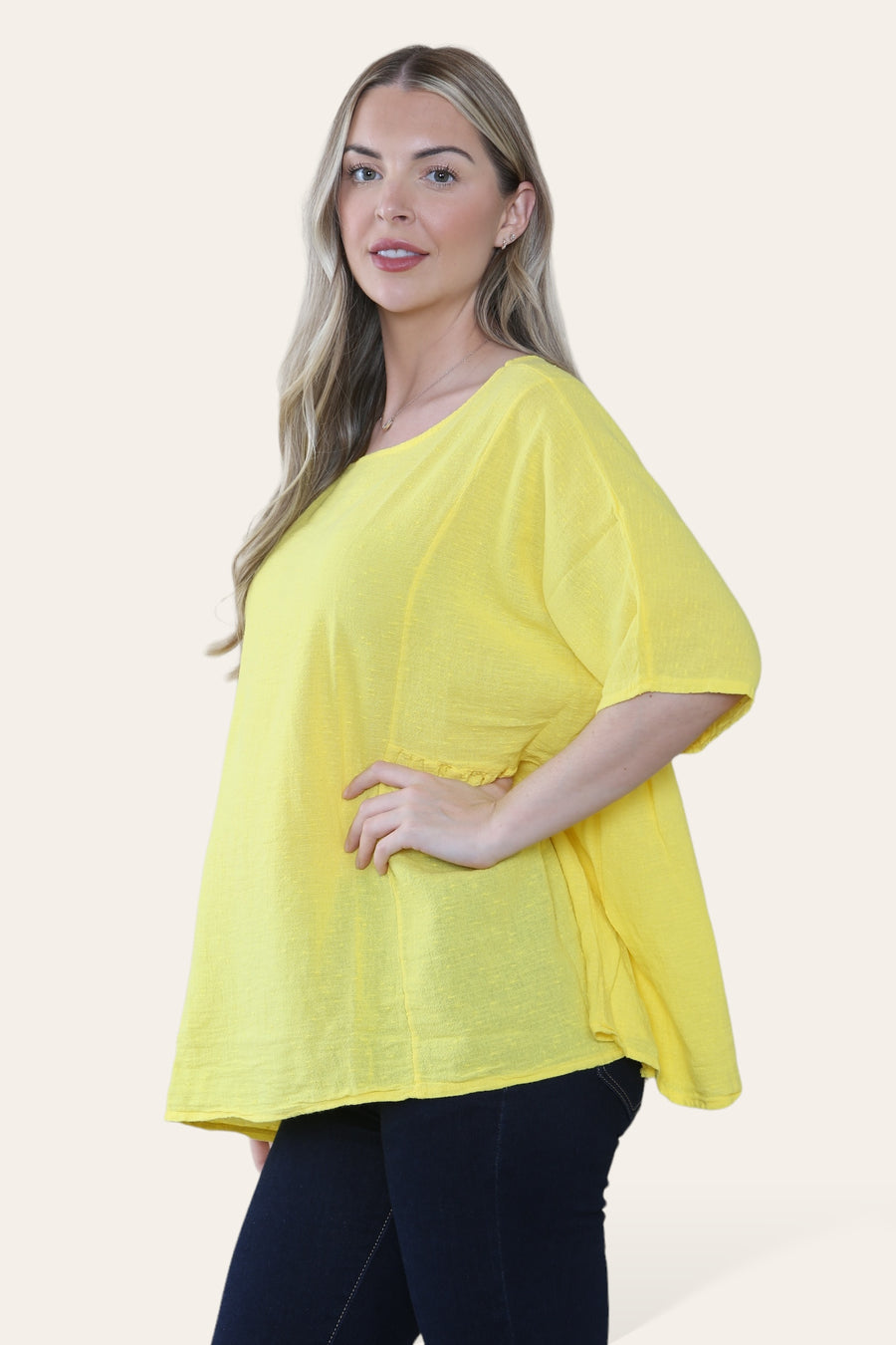 Pure Cotton Plain Basic Top with Ruched Sides