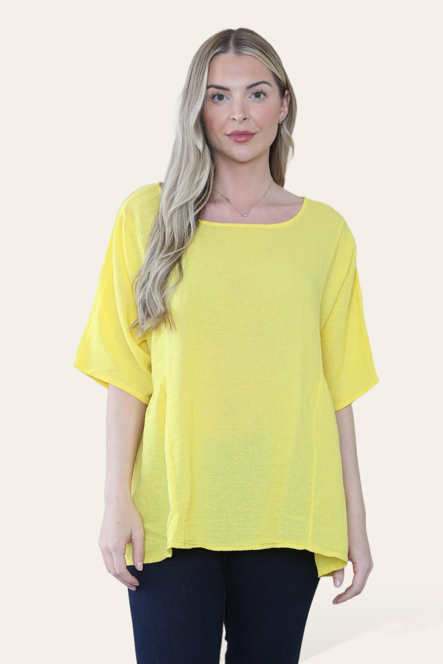 Pure Cotton Plain Basic Top with Ruched Sides