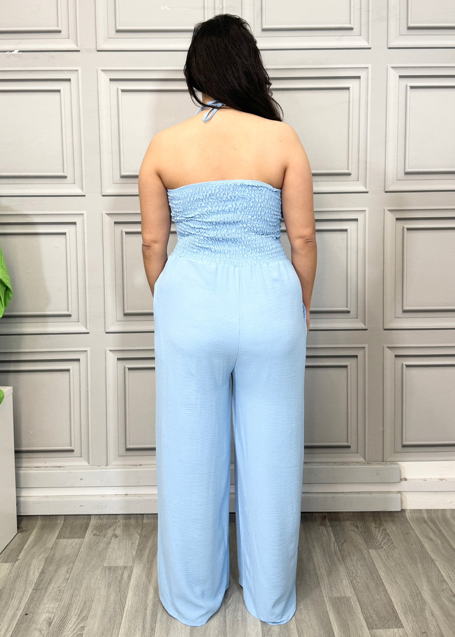 Elasticated Bust Plain Jumpsuit with Straight Wide Legs