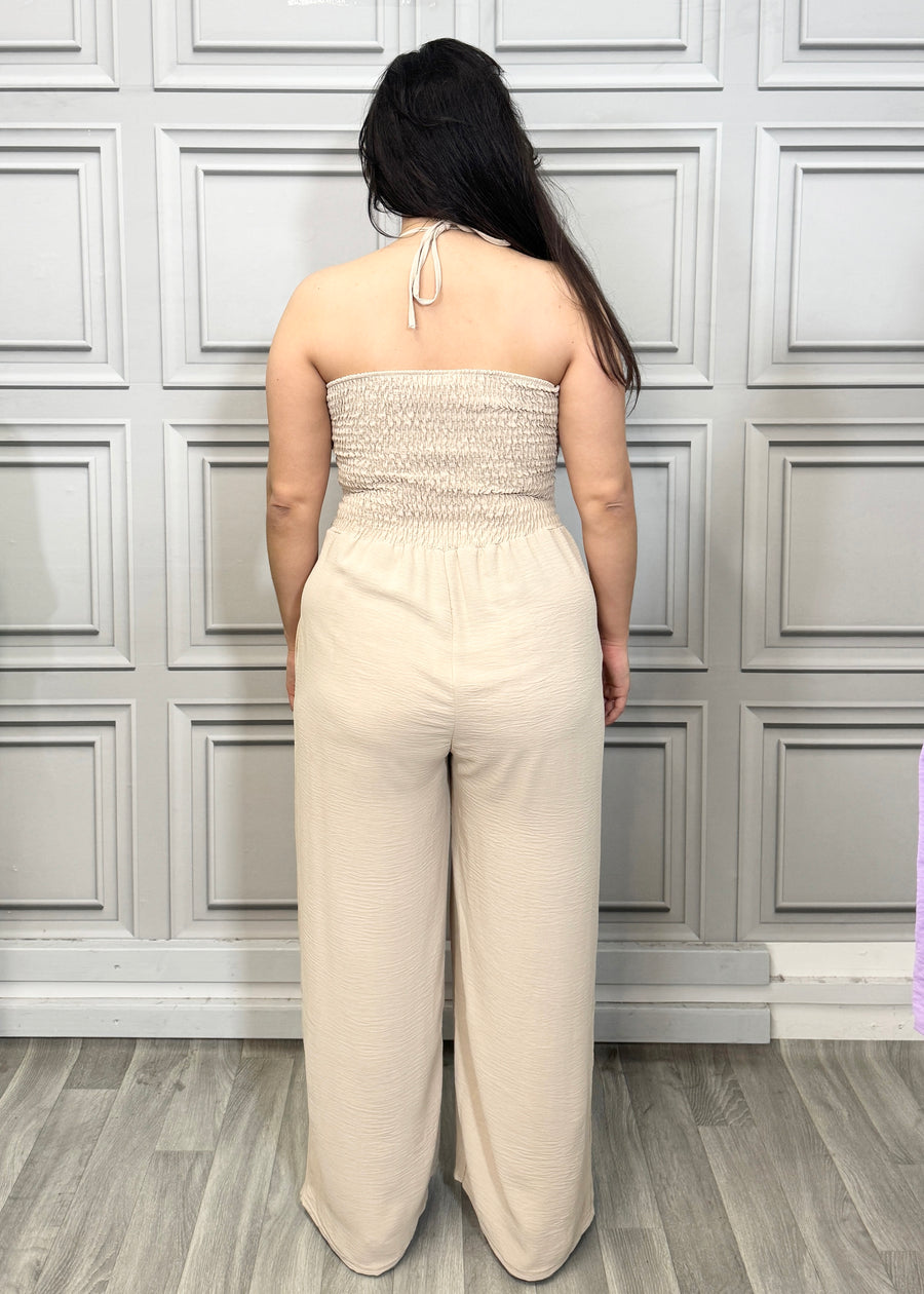 Elasticated Bust Plain Jumpsuit with Straight Wide Legs