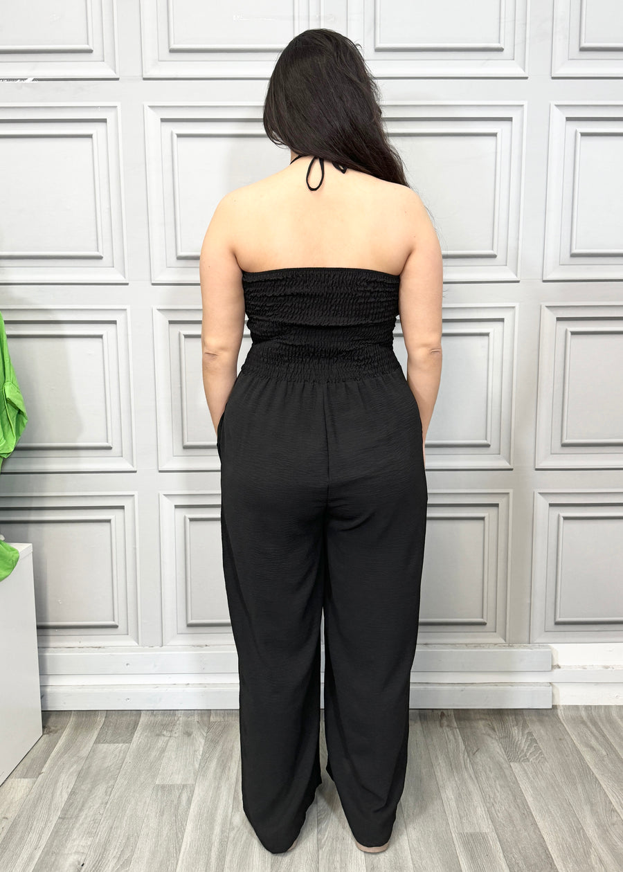 Elasticated Bust Plain Jumpsuit with Straight Wide Legs