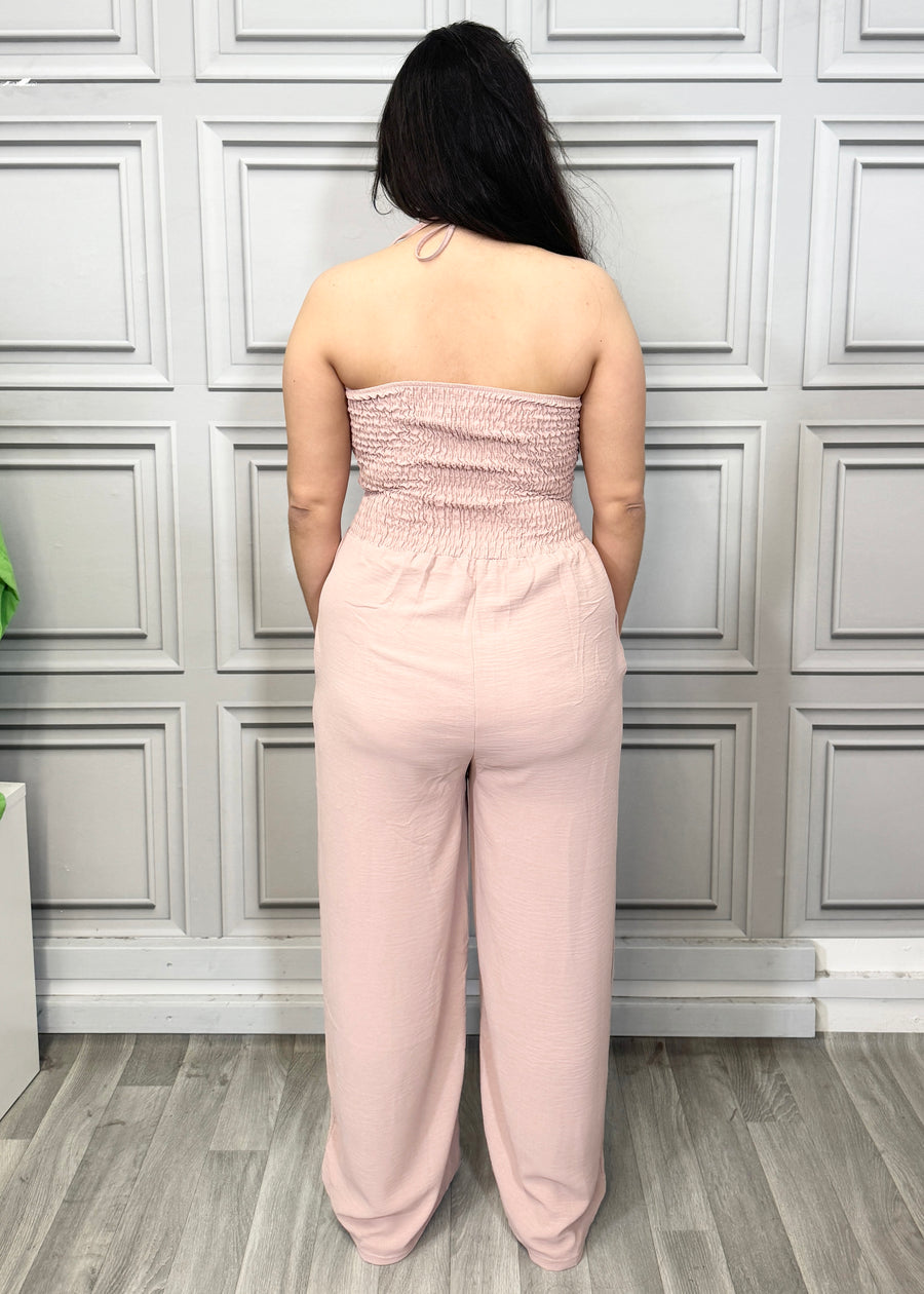 Elasticated Bust Plain Jumpsuit with Straight Wide Legs