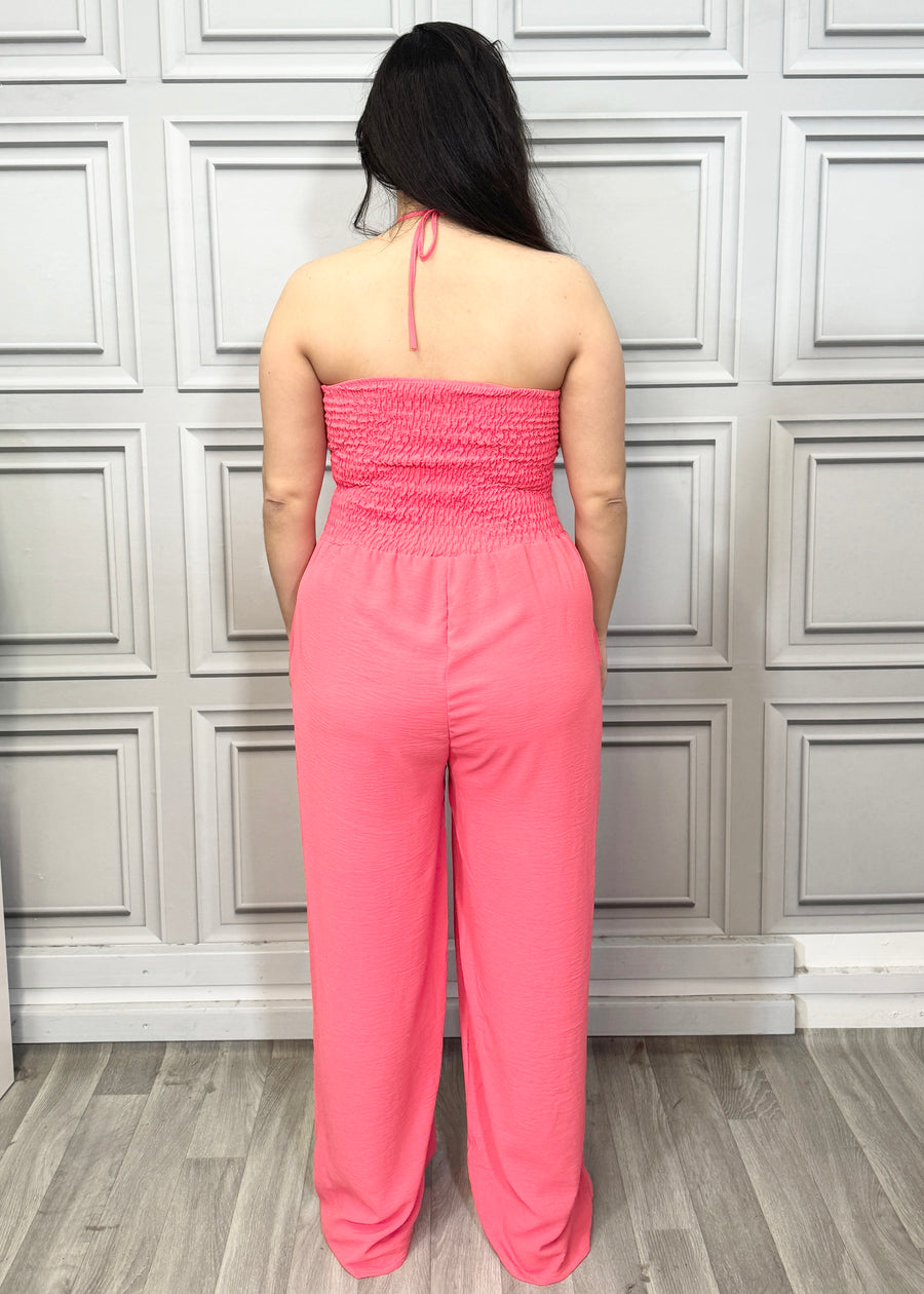 Elasticated Bust Plain Jumpsuit with Straight Wide Legs