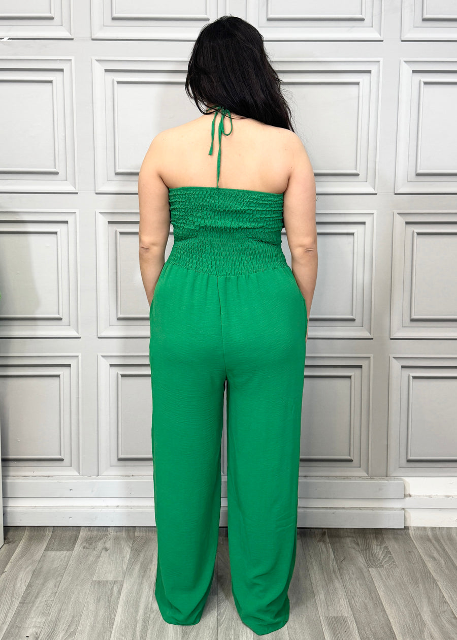 Elasticated Bust Plain Jumpsuit with Straight Wide Legs