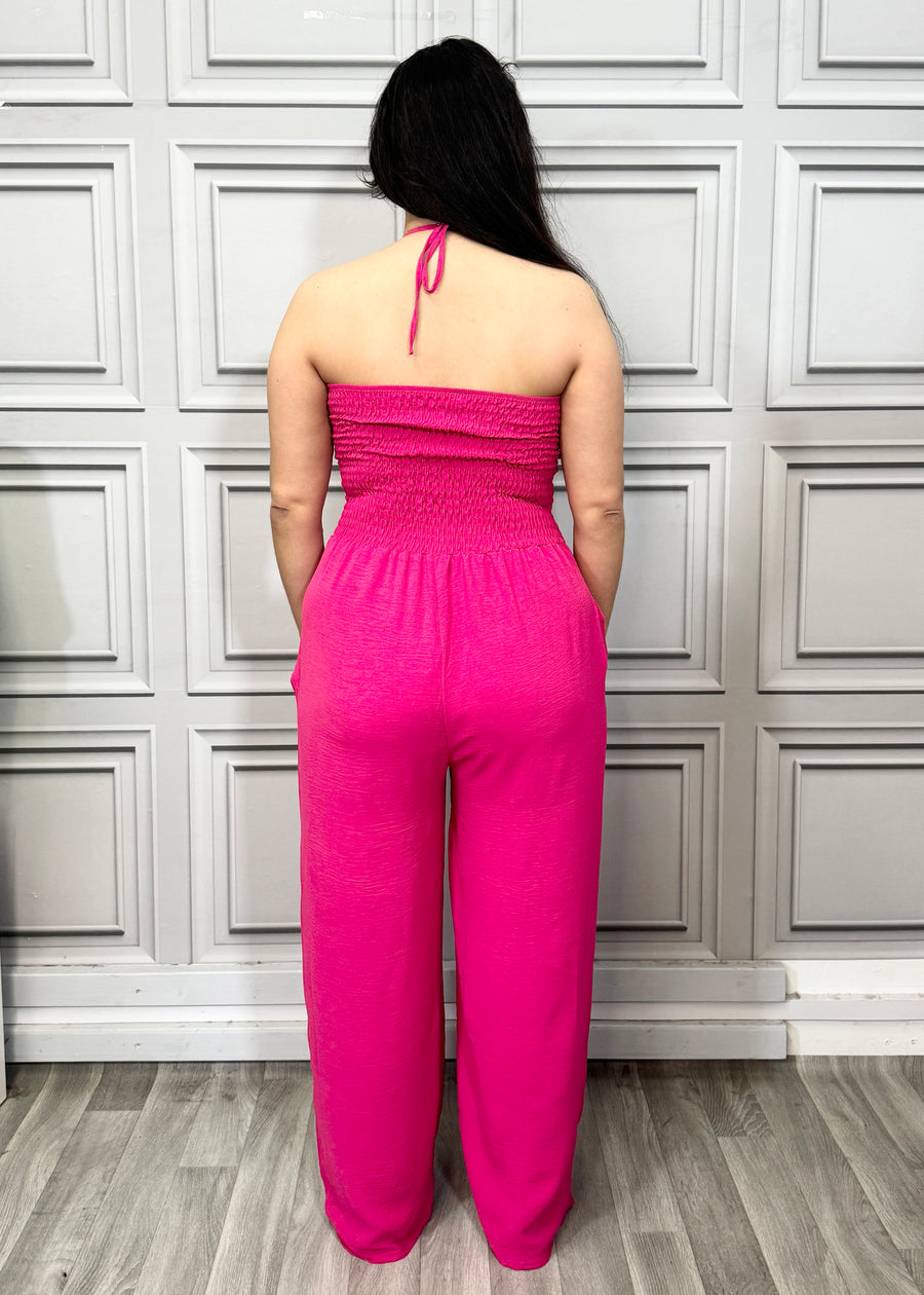 Elasticated Bust Plain Jumpsuit with Straight Wide Legs