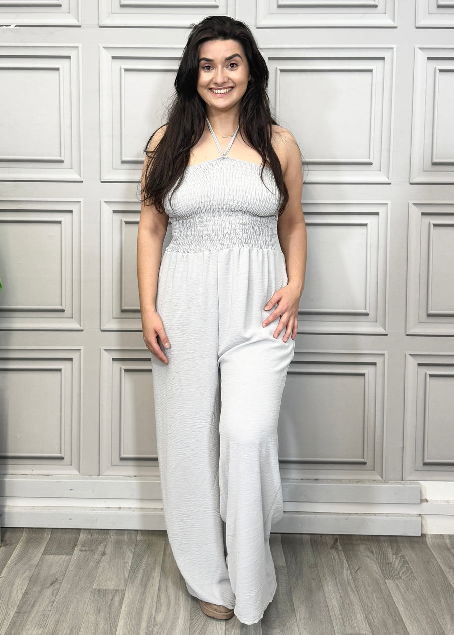 Elasticated Bust Plain Jumpsuit with Straight Wide Legs