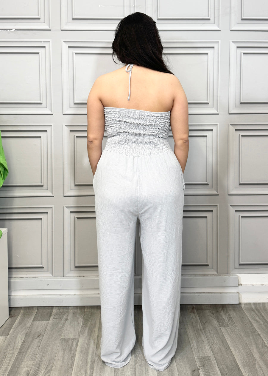 Elasticated Bust Plain Jumpsuit with Straight Wide Legs