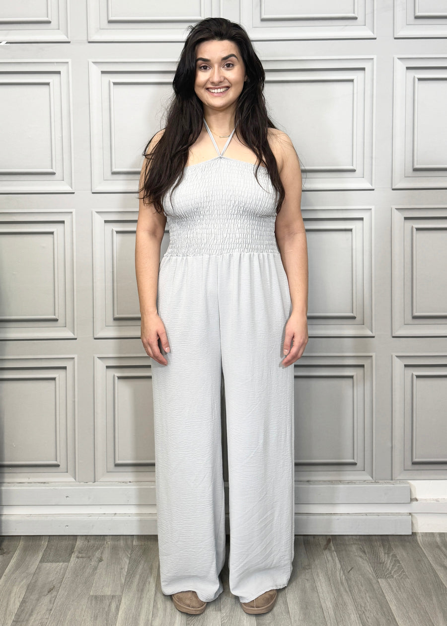 Elasticated Bust Plain Jumpsuit with Straight Wide Legs