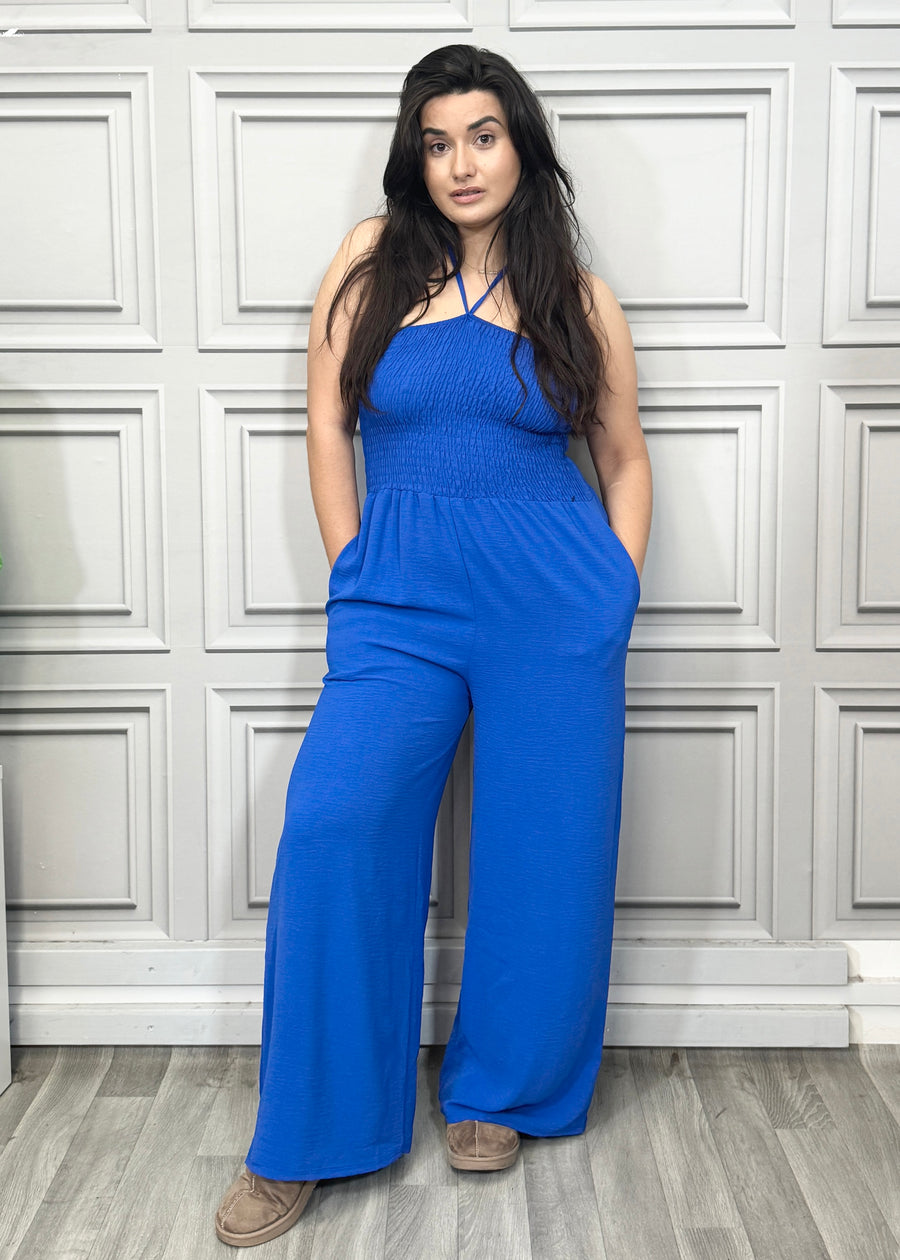 Elasticated Bust Plain Jumpsuit with Straight Wide Legs