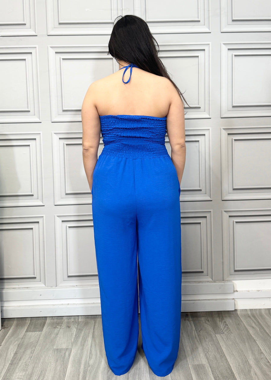 Elasticated Bust Plain Jumpsuit with Straight Wide Legs