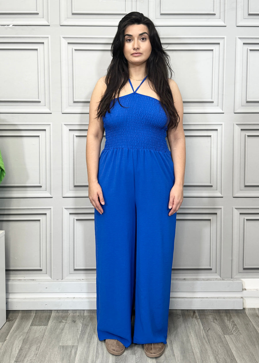 Elasticated Bust Plain Jumpsuit with Straight Wide Legs