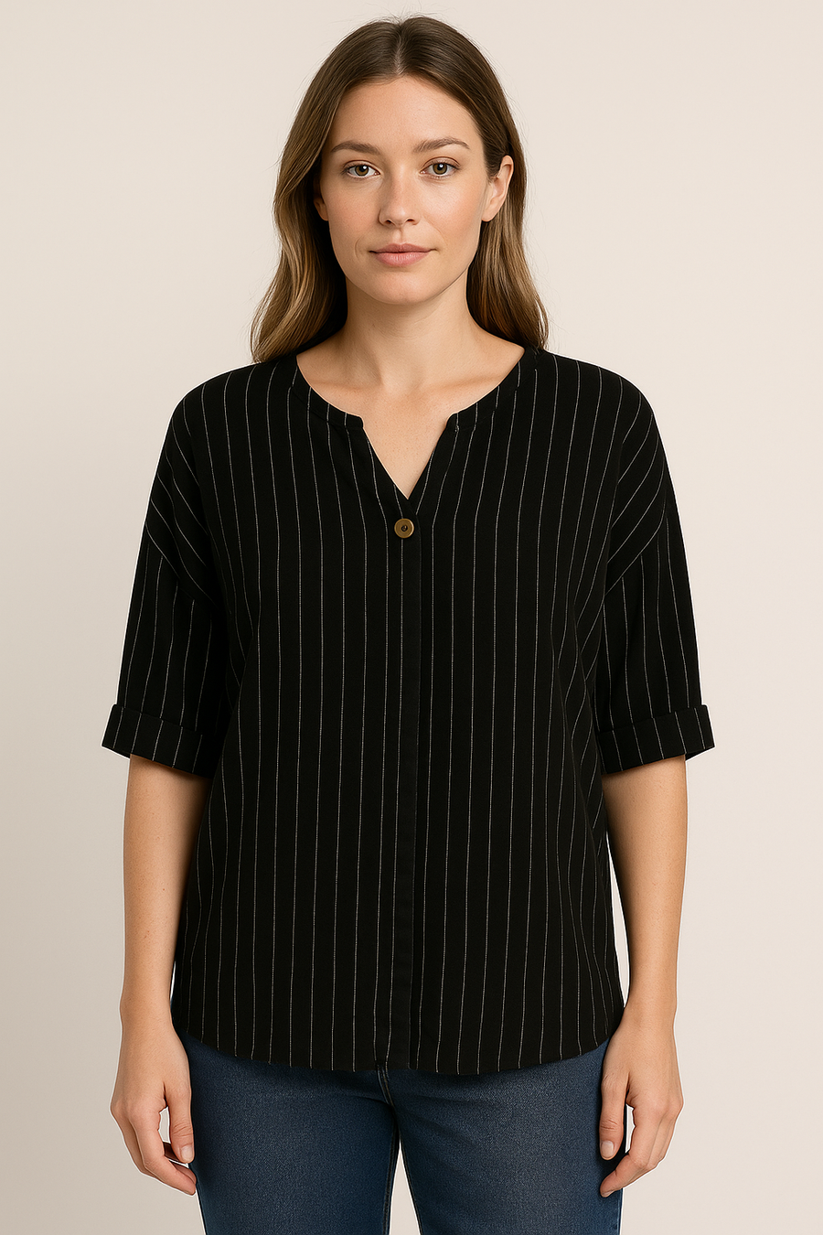 PIN STRIPES DROPPED SHOULDER TOP