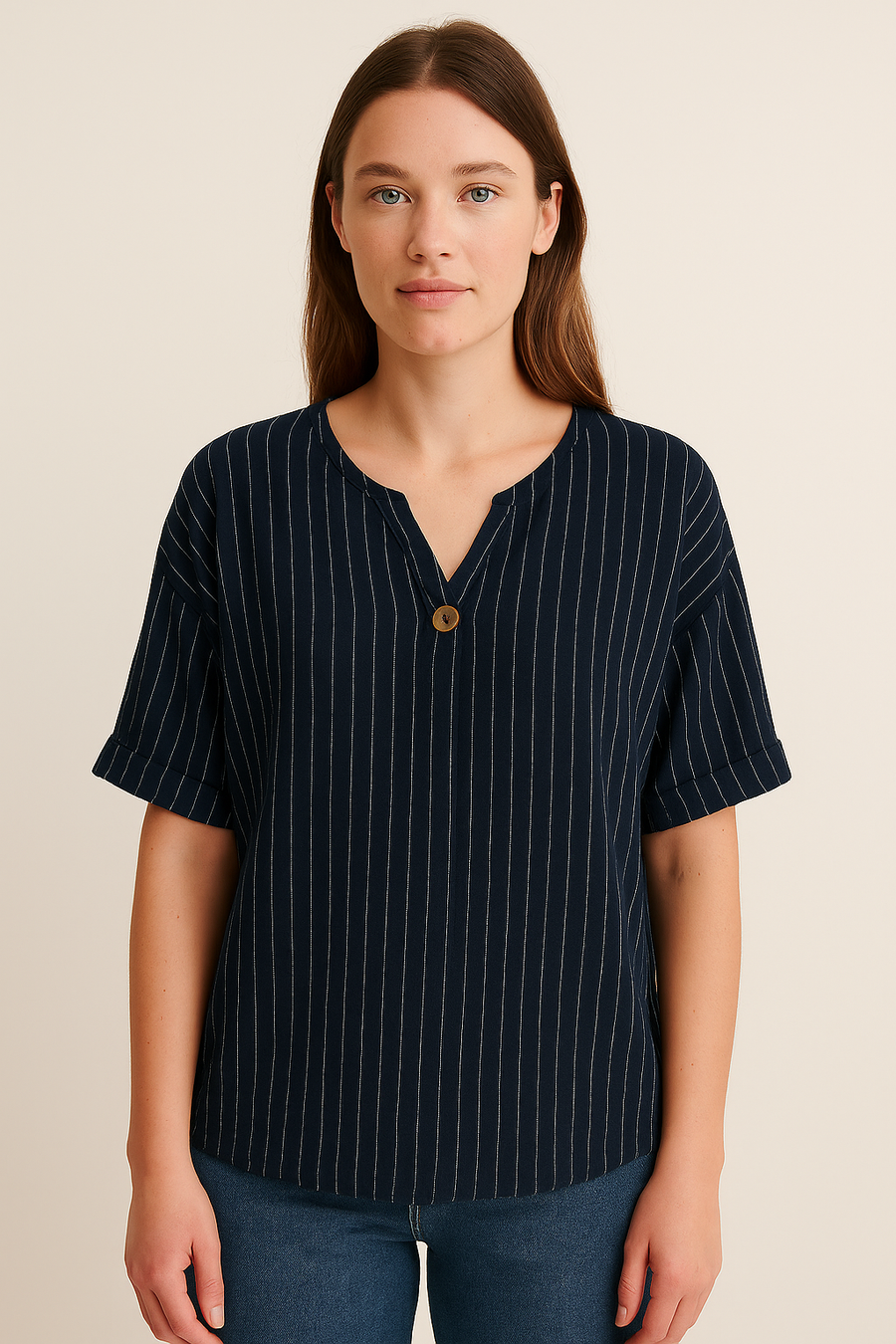 PIN STRIPES DROPPED SHOULDER TOP