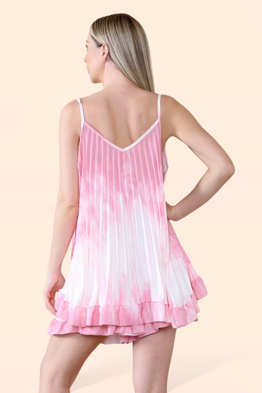 Tie Dye Pleated Vest and Shorts Set with Frill Hems