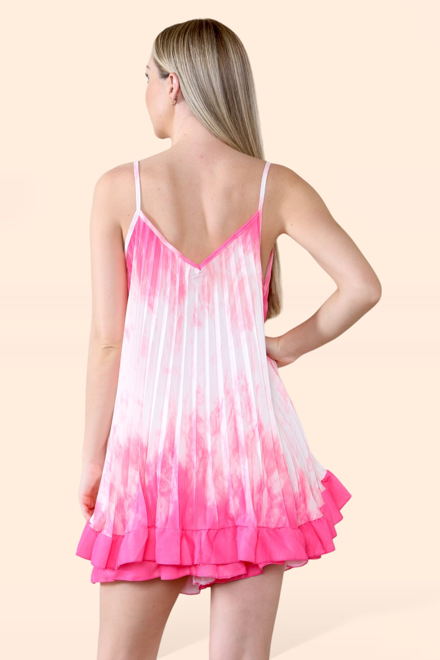 Tie Dye Pleated Vest and Shorts Set with Frill Hems