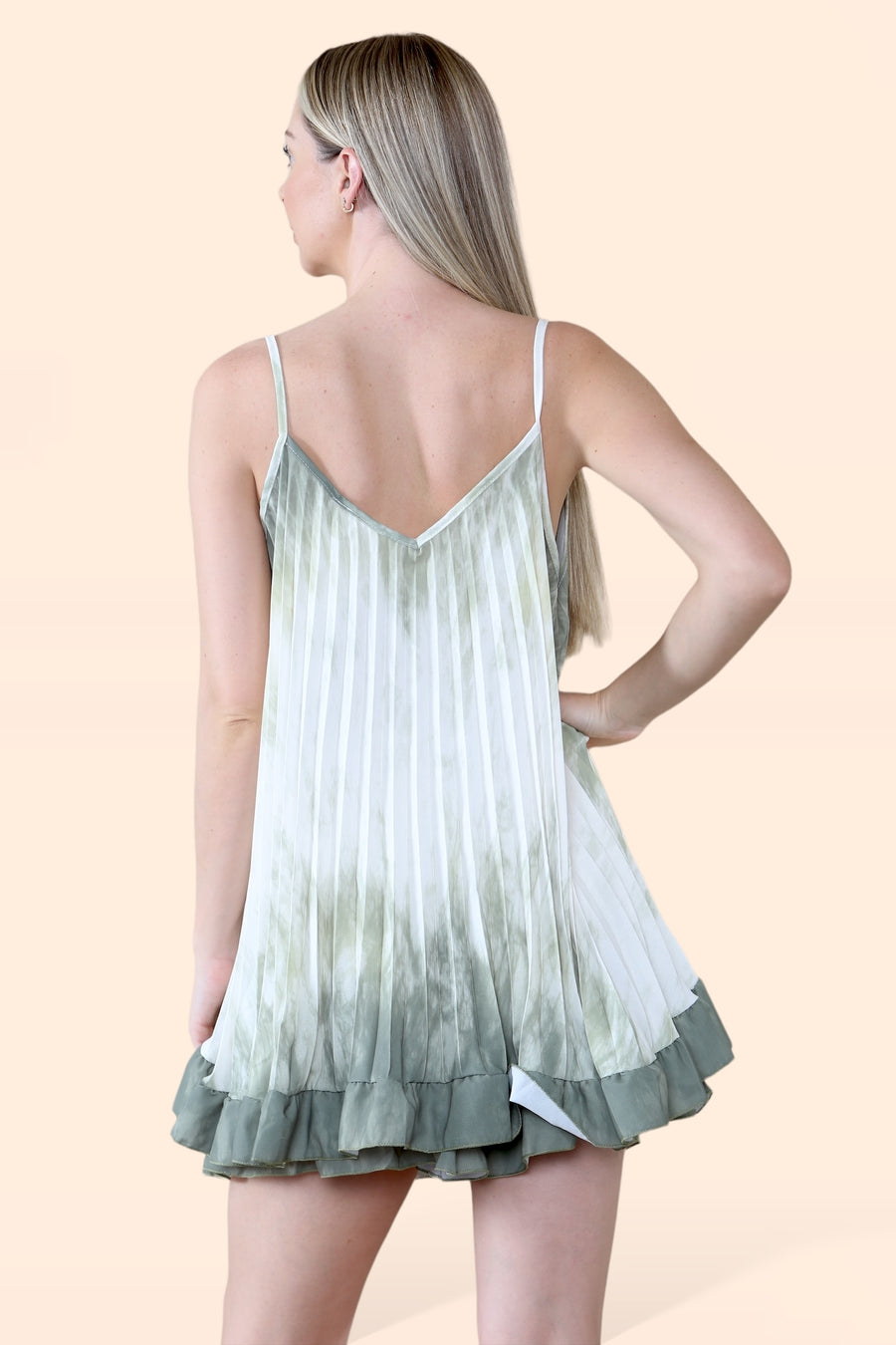 Tie Dye Pleated Vest and Shorts Set with Frill Hems