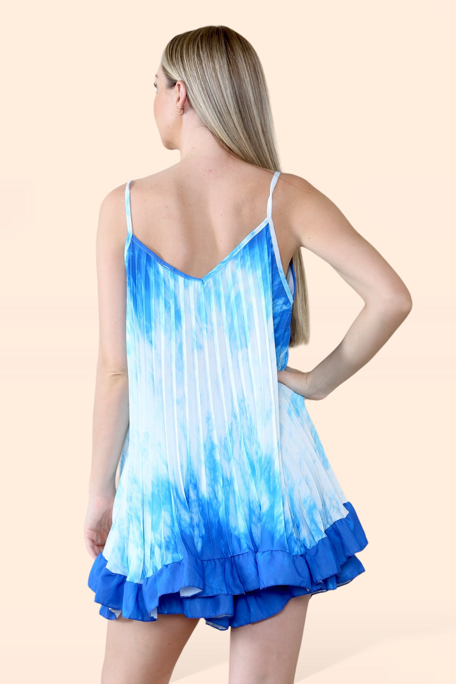 Tie Dye Pleated Vest and Shorts Set with Frill Hems