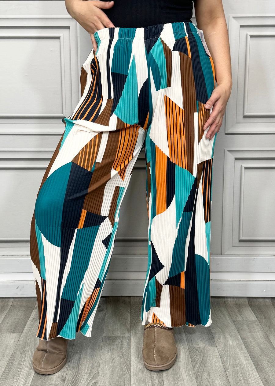 Multi Print Super Stretchy Pleated Pants