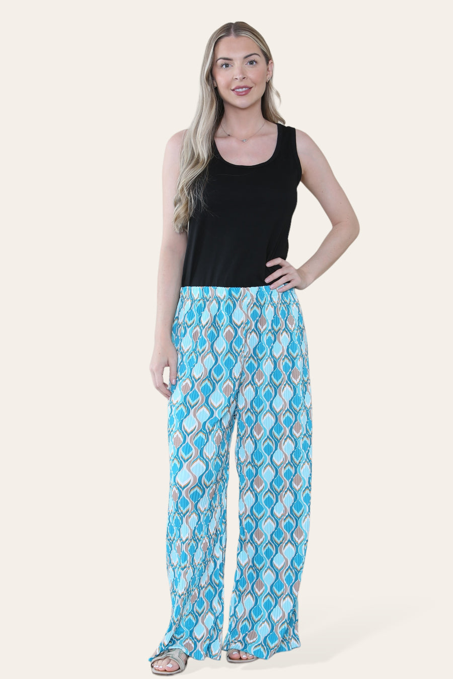 Multi Print Super Stretchy Pleated Pants