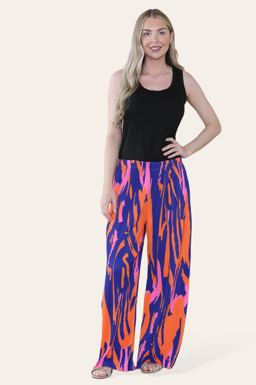 Multi Print Super Stretchy Pleated Pants