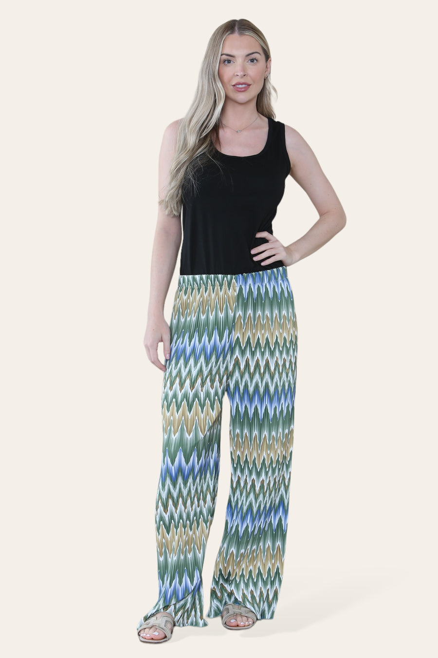 Multi Print Super Stretchy Pleated Pants