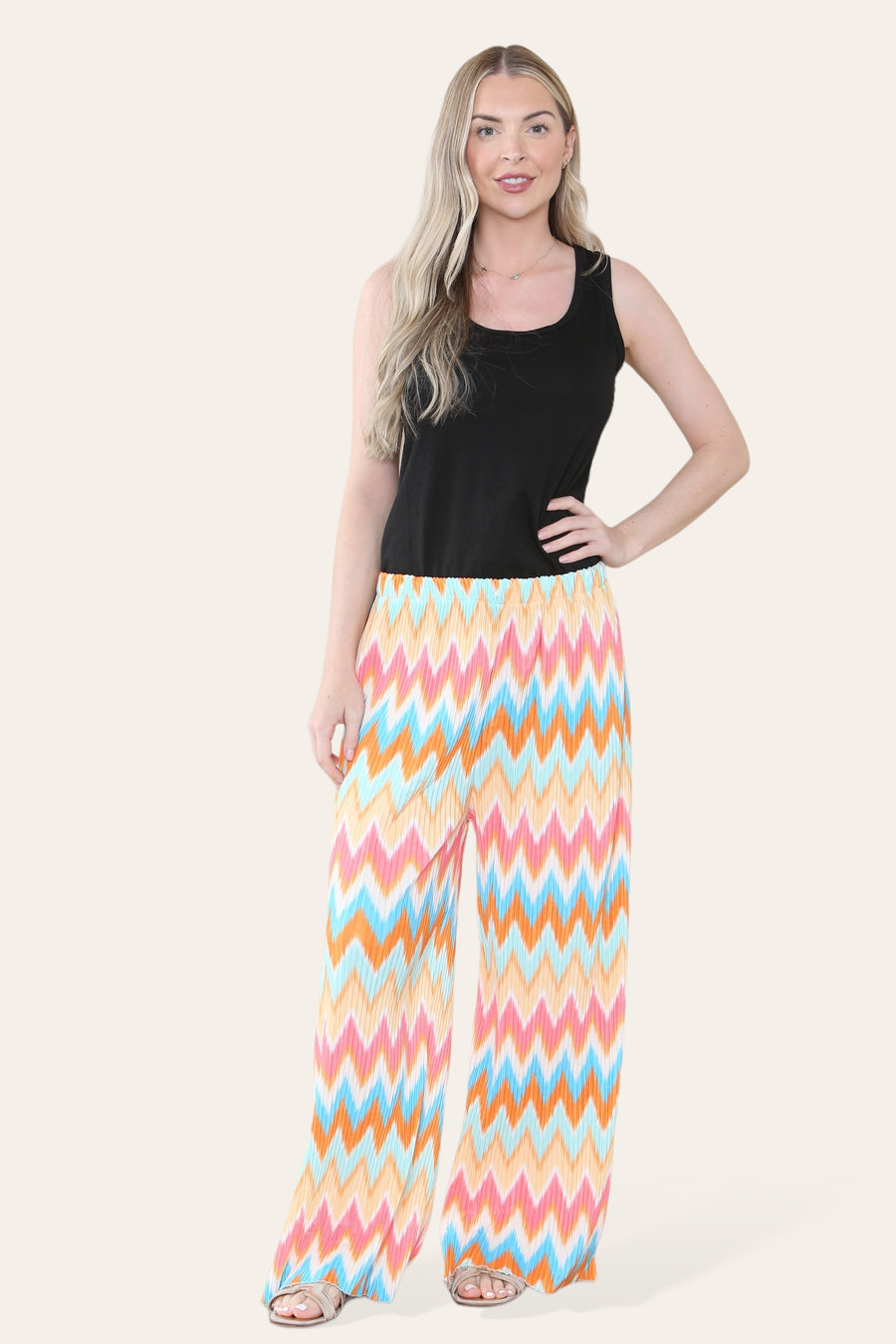 Multi Print Super Stretchy Pleated Pants